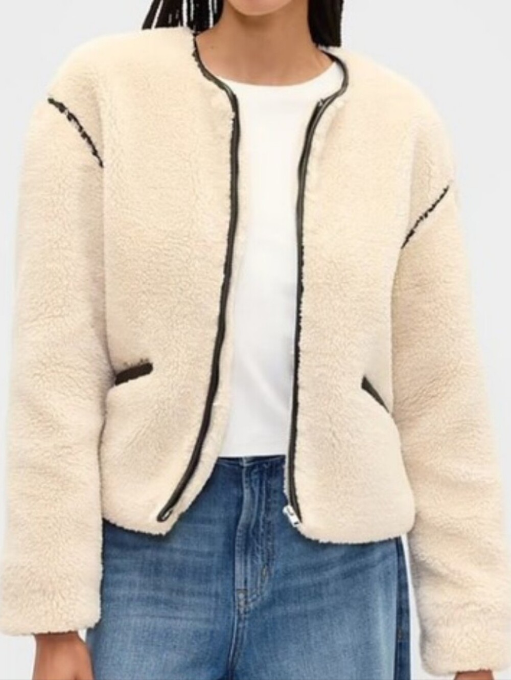 NWT - GAP Relaxed Sherpa "Birch White" Zippered Jacket - Size M
